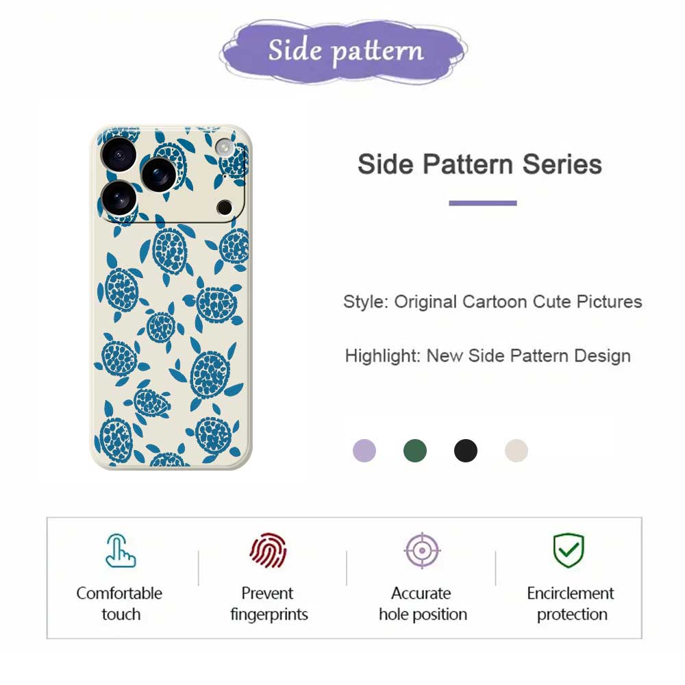 For iPhone 17 Pro Max Case Blue Turtle Pattern Printing Straight Edge TPU Phone Back Cover