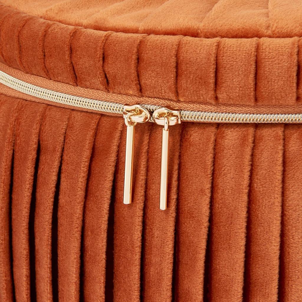 Francfranc Velvet Pleated Vanity Cosmetic Cosmetic Makeup Storage Pouch, Large, Orange, Pouch, Box,