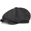 Classic Herringbone Men Trucker Newsboy Caps Winter Outdoors Warm Beret Hats Street Artist Painter Cap Hat