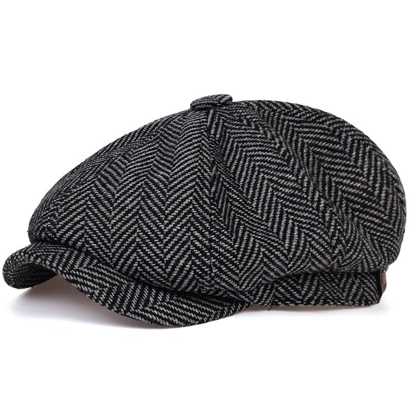 Classic Herringbone Men Trucker Newsboy Caps Winter Outdoors Warm Beret Hats Street Artist Painter Cap Hat