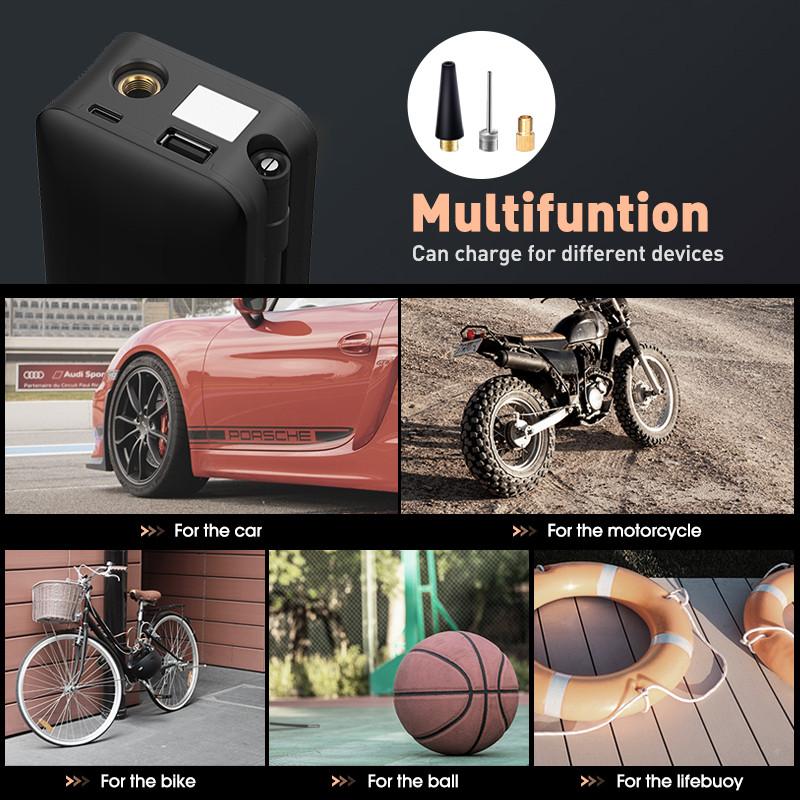 Multifunctional Rechargeable Air Pump Tire Inflator Cordless Portable Compressor Digital Display Car Tyre Inflator