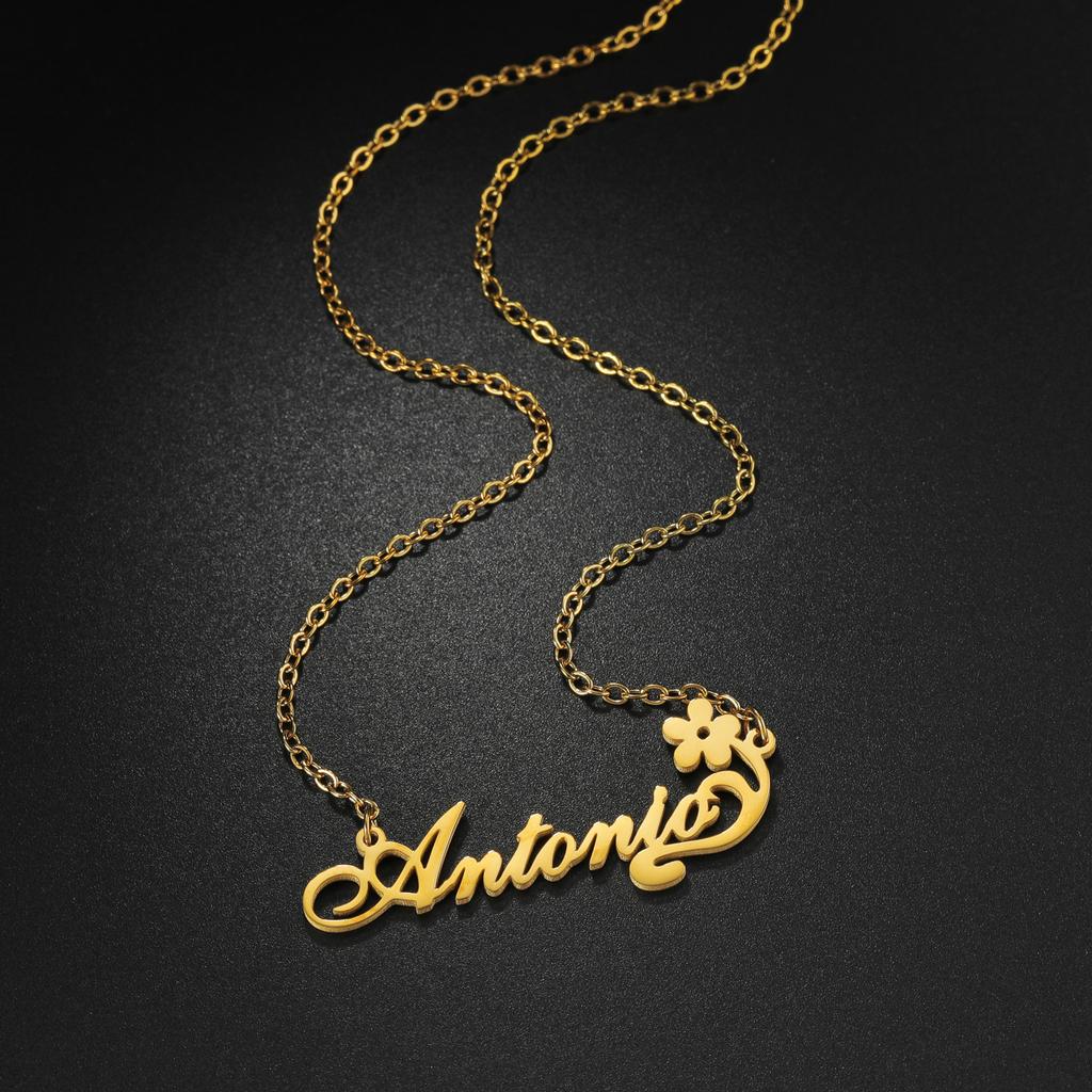 Atoztide Custom Name Necklace for Women with Flower Stainless Steel Jewelry Choker Chain Personalized Mother Kids Birthday Gift