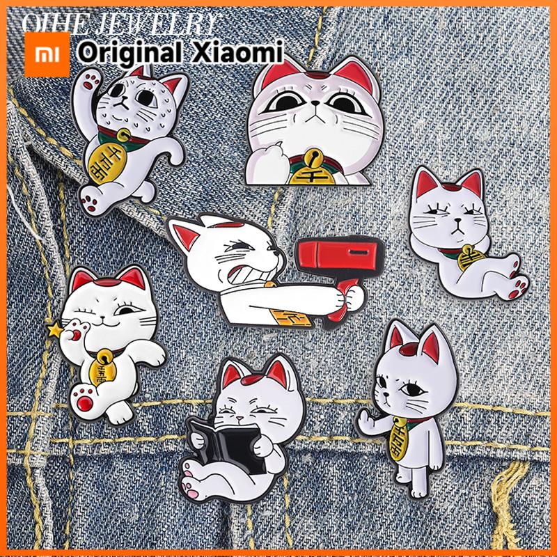 Xiaomi Anime Turbo Granny Cat Collection Enamel Pin Lucky Cat Reading Fierce Cat Holding A Red Hair Dryer Brooch Bag Badge Jewelry Gift