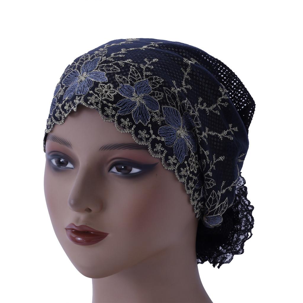 Womens Double Layer Turban Hat With Embroidery And Lace For Summer And Winter