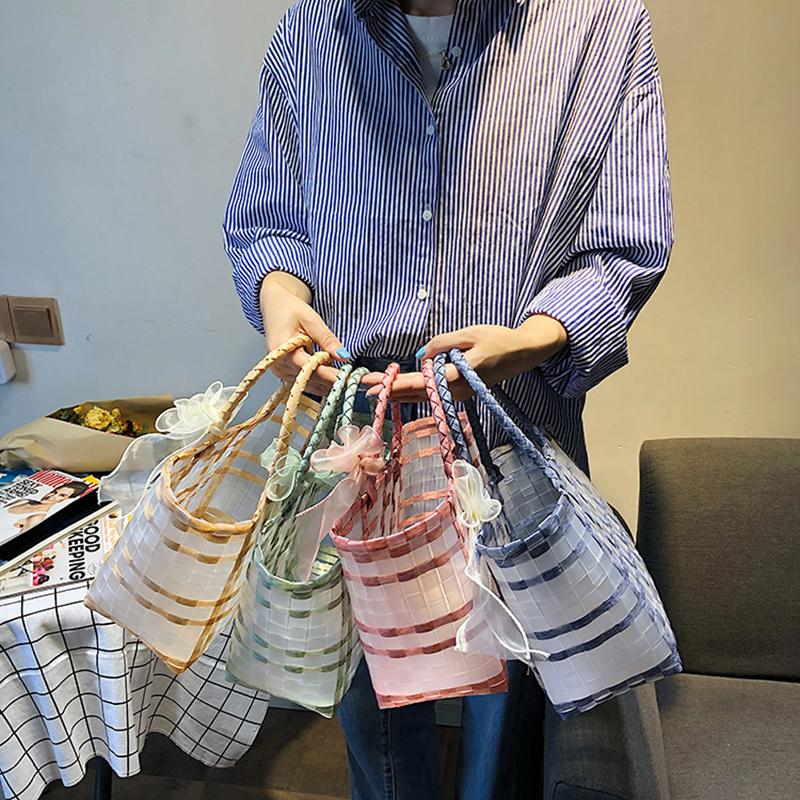 Summer Jelly Women Fashion Transparent Handbag Large Capacity Beach Bag Casual Woven Shopping Basket Tote MIT