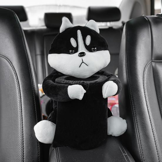 Cartoon Dog Car Trash Can with Storage Compartment Large-Capacity Multifunctional Creative Animal Tissue Box Decorative Organizer