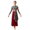 Kids Praise Dance Costume Mock Neck Long Sleeve Printed Asymmetrical Drape Hem Back Zipper Dress for Liturgical Worship Performance