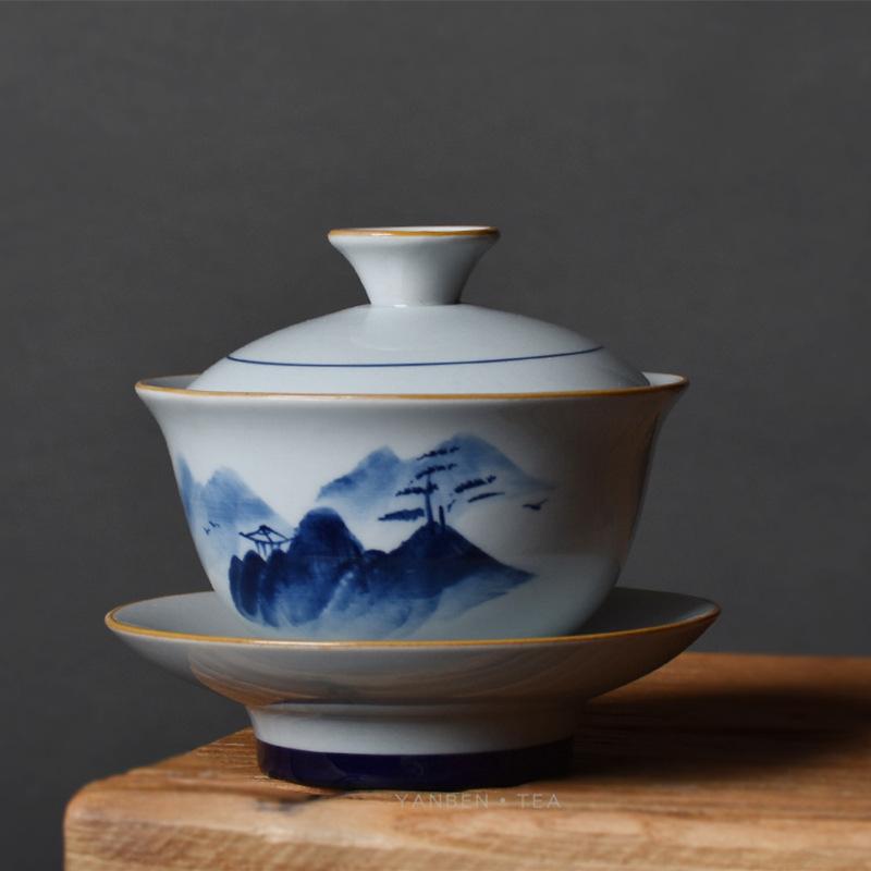 Hand Drawn Teapot with Stone Ladles, Ceramic Kung Fu Tea Se
