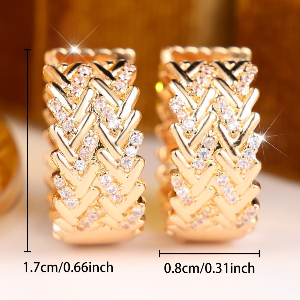 Elegant Gold Color Braided Zircon Hoop Earrings for Women Daily Wear and Party