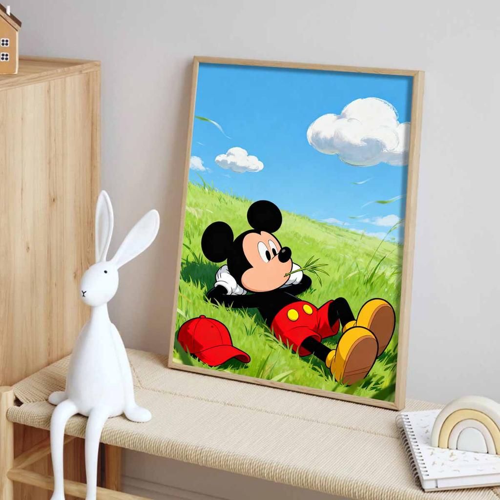 Disney diamond art painting kit Mickey Mouse relaxing on grass 5D handmade diy diamond painting, home wall decoration