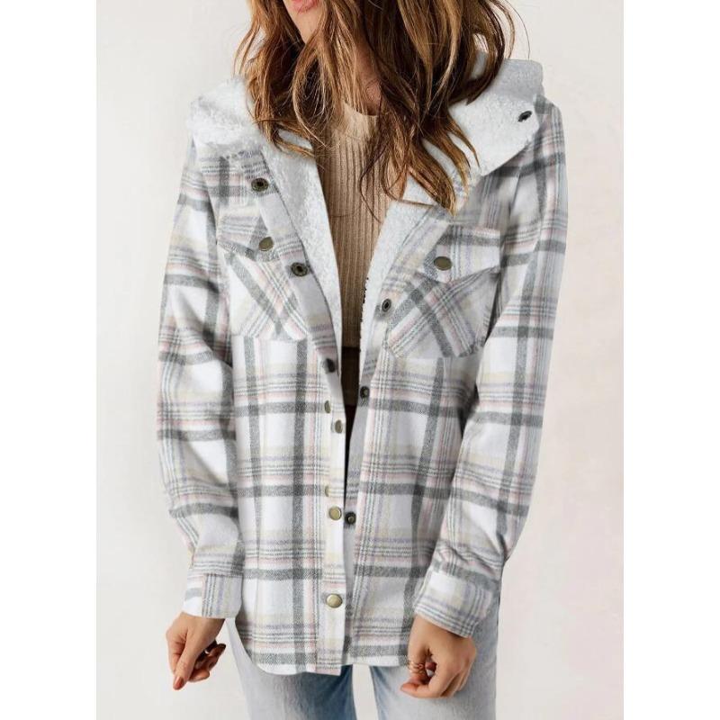 QICED Women's Long Sleeve Hooded Collar Vintage Casual Autumn Winter Jackets & Coats Casual Chic