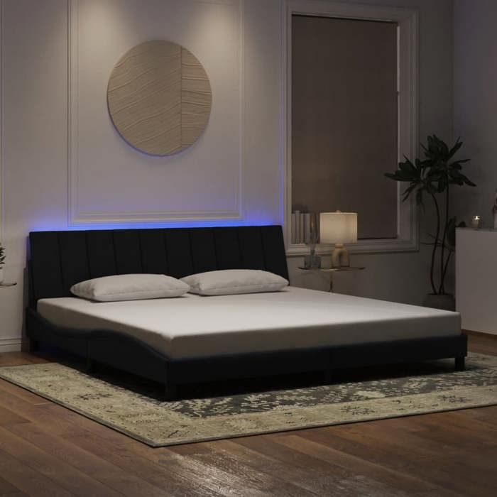 VidaXL Bed Frames with LED Lights, Upholstered Bed with Slat Base, Double Bed, Adult Bed, Modern, Black 200x200 Cm 3213801