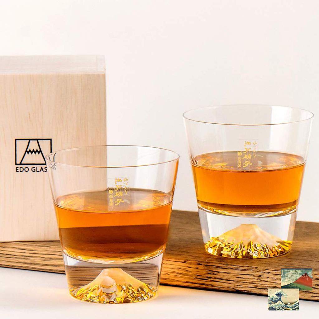 Fuji Tajima Glass Plain Rocks Glass Set Souvenir Grand Prix Edo Edo 60th Celebration Made In Paulownia Wood Includes Views of Mount Fuji Postcard X