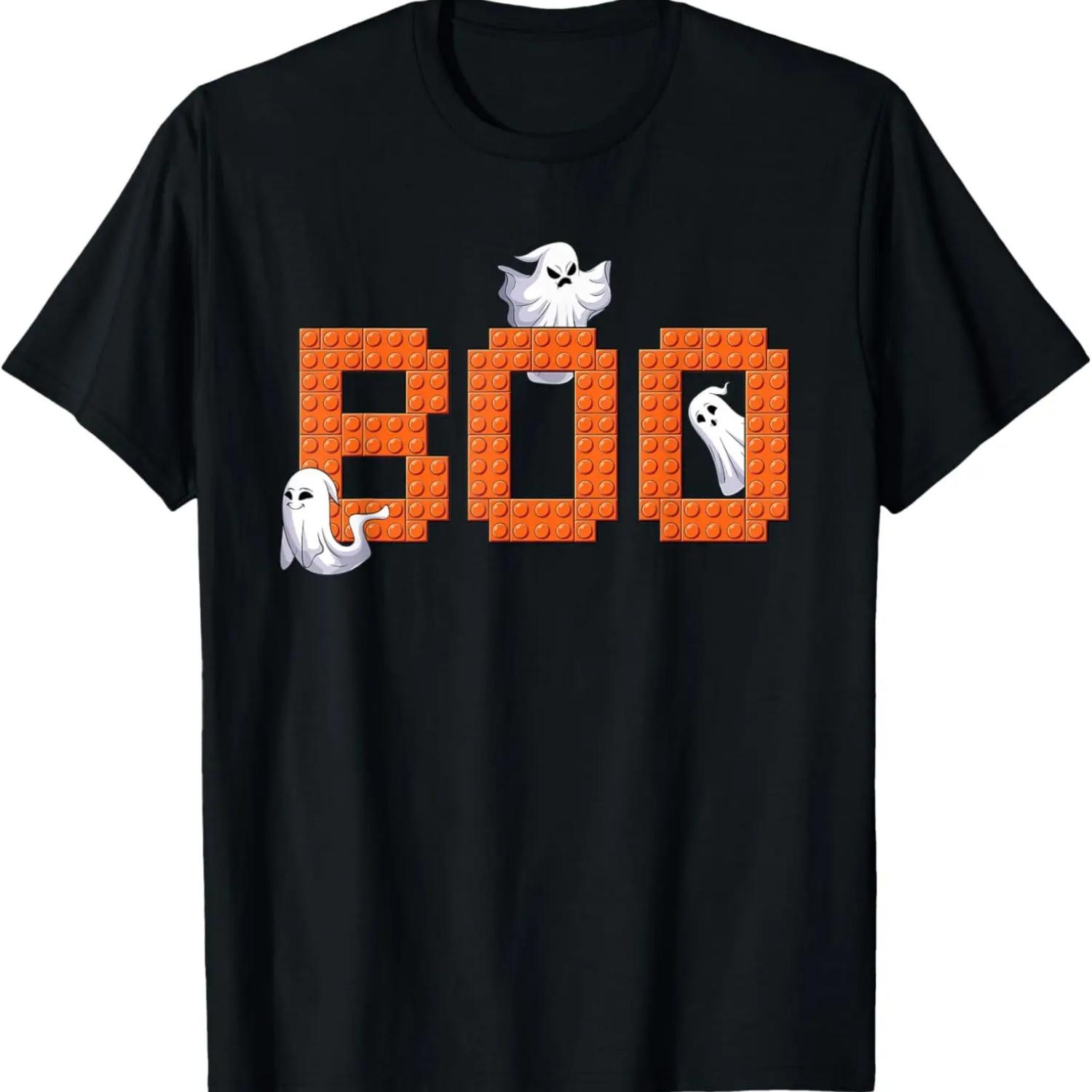 Halloween Master Builder Boo ghost Building Blocks Bricks T-Shirt S