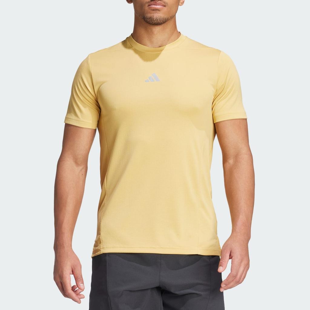 adidas T Shirts Men's Yellow Crew Neck Moderate Straight Fit IS3740