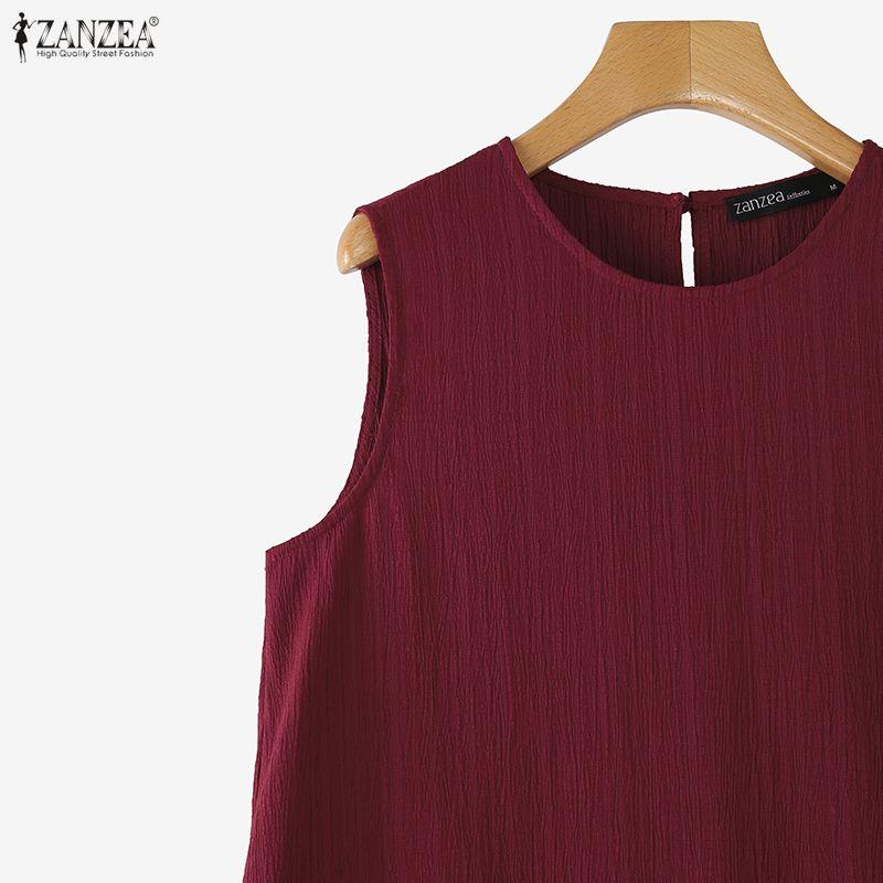 ZANZEA Rochie Casual de Vară Femei cu Gât Rotund, Largă, Fără Mâneci