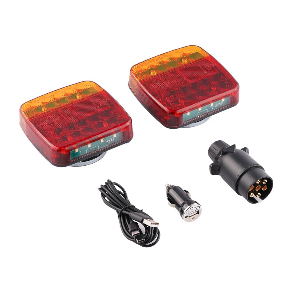 1set Wireless Magnetic Trailer Tail Light Waterproof Rechargeable Rear Taillight Signal Warning Brake Lamp Reflective Lens