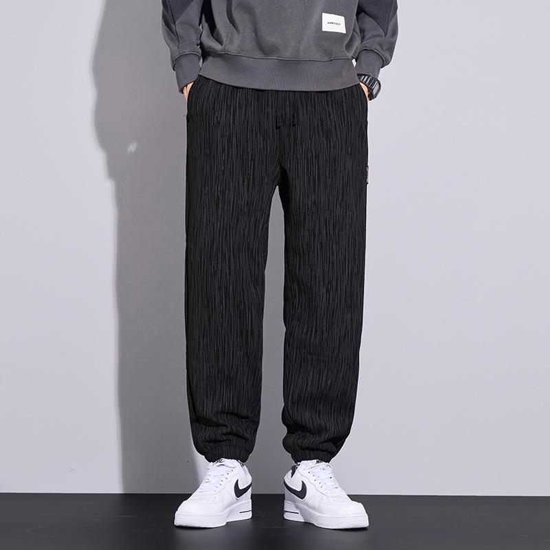 Trendy Boao Men's Striped Velvet Pants: Warm, Elastic Waist, Perfect for Autumn/Winter
