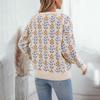 Vintage Autumn Winter Loose Knitwear Sweater Long Sleeve O-Neck Pullover Print Top