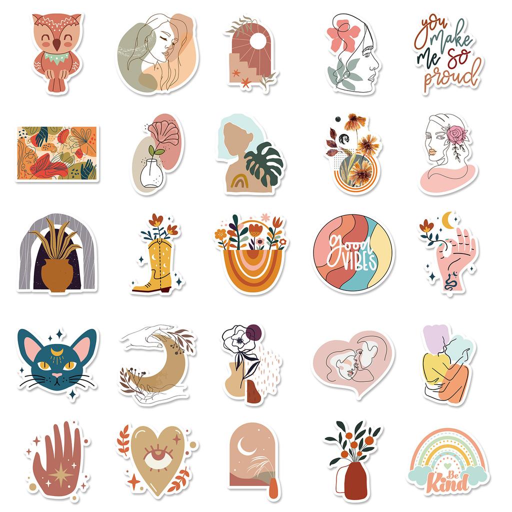 50 Boho Style Series Bohemian Graffiti Stickers, Laptop Phone
