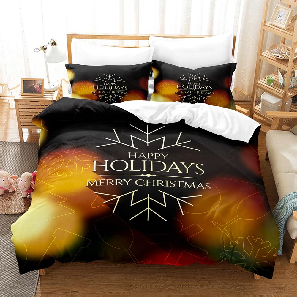 3D Happy New Year Bedding Set Christmas Happy Duvet Cover Pillowcase 2/3 Holiday Gift AU/EU/ES/DE Full Size Quick Drying Soft Home Textile