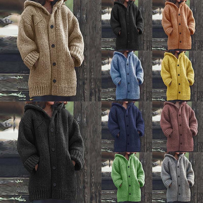 Super Cozy Plus Size Womens Hooded Knitted Cardigans Jumper Sweater Winter Jacket
