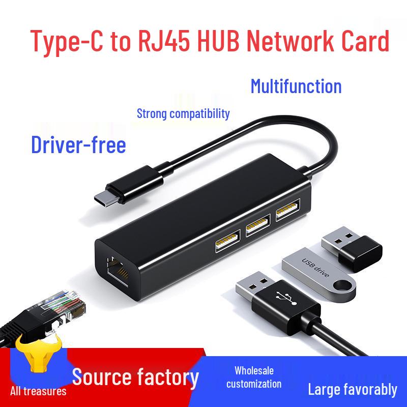 Type-C to RJ45 Gigabit Ethernet USB 3.0 Hub Splitter for Digital Accessories