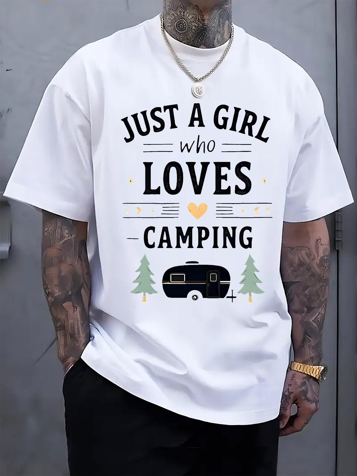 Casual Crew Neck T-shirt with  Just a Girl Who Loves Camping  Print S