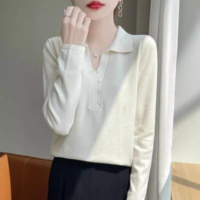Nouveau pull tricoté à col PO pour l'automne et l'hiver, couleur unie, design à boutons, ample, polyvalent, haut de base
