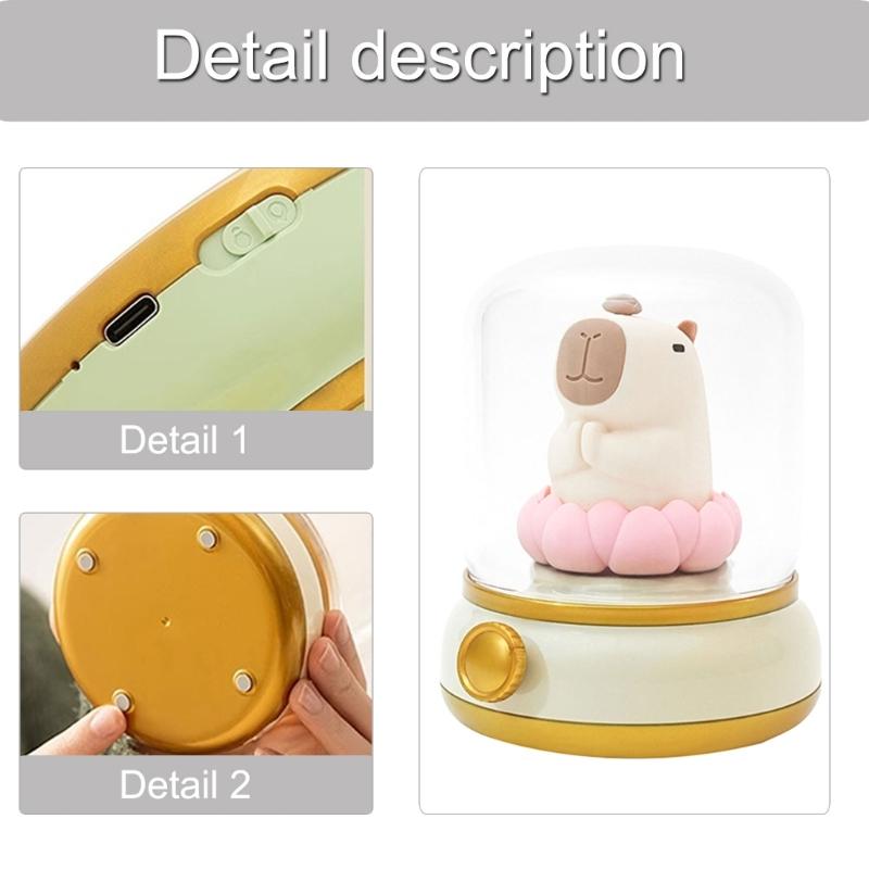 Vintage Capybara Nightlight Silicones Desktop Figurine with Gentle Glowing Oil Lamp Shape USB Rechargeable Night Lamp