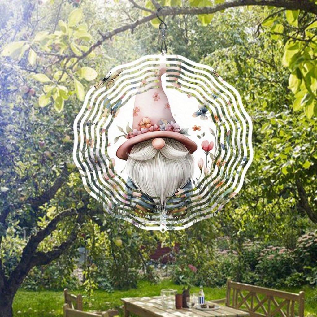 1pc Metal Wind Chime with Flower Gnome and Butterfly Design 360 Swivel Hook for Garden Patio Balcony Indoor Outdoor Holiday Decor
