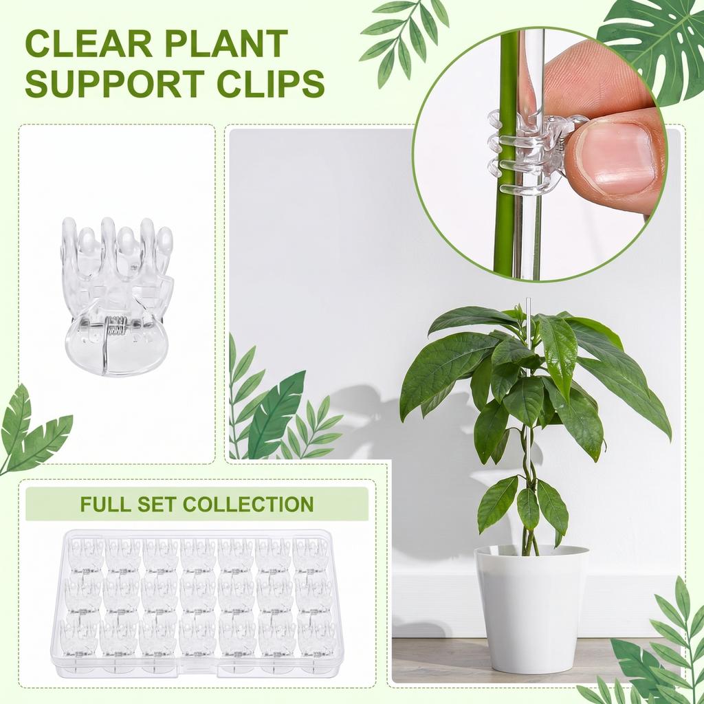 30 Piece Acrylic Plant Support Clips for Potted Plants Adjustable Stem Holder Stakes for Indoor Outdoor Garden Use
