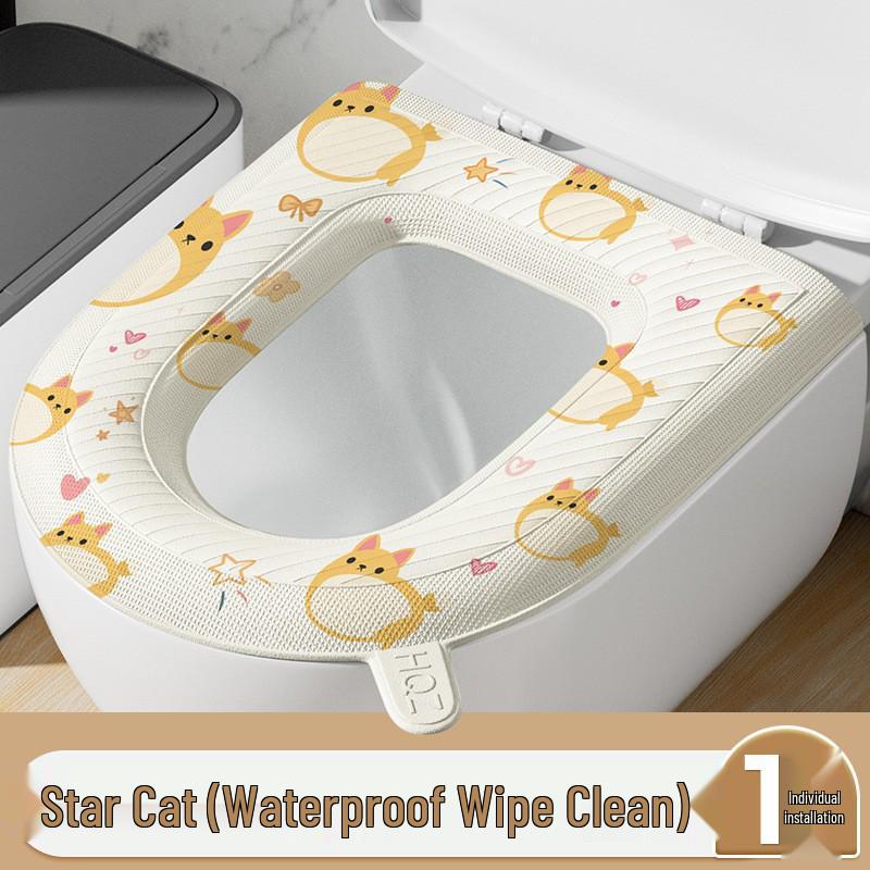 Four-Season Waterproof Toilet Seat Cushion with Lid and Thickened Pattern Cover