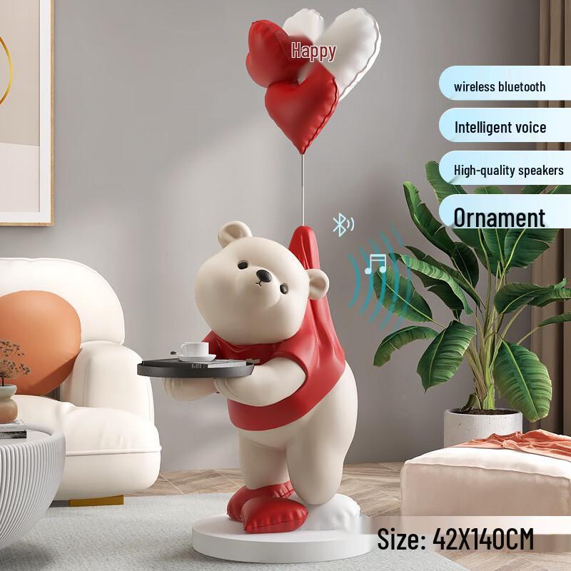 Handon Red Polar Bear Butler Statue with Tray