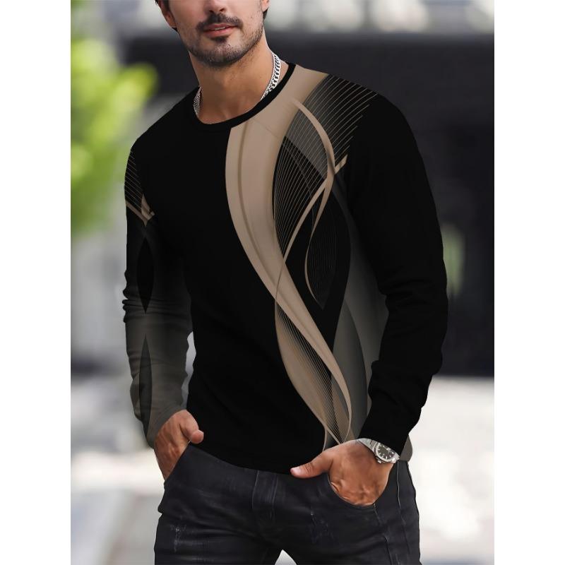 Men's casual long-sleeved T-shirt with 3D printed letter pattern, suitable for outdoor wear in spring and autumn, street fashion