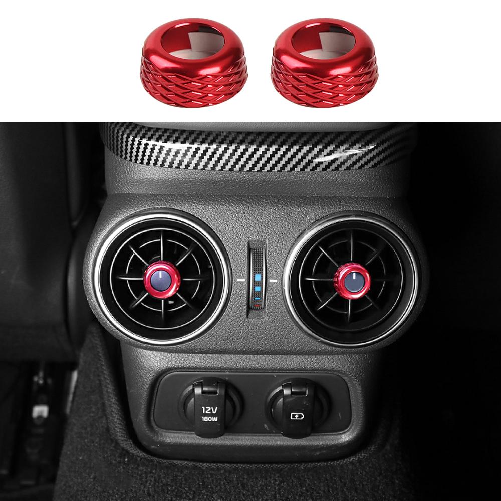 For Kia Stinger 2018- Car Tuning 5PCS Aluminum Red Dashboard Middle AC Vent Rear Row Vent Adjustment Knob Ring Trim Cover A