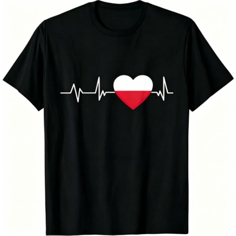 Fun I Love Poland Pattern Print Men's T-shirt Summer Men's and Women's Casual Fashion Tops Men's Short Sleeve T-shirt Oversize Clothing