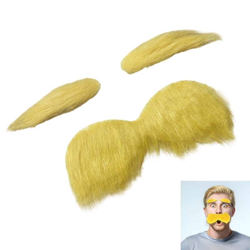 Fake Mustache and Eyebrows Set,Adhesive Fake Beard,Novelty Realistic Facials Hair for Cosplay Costume Halloween Party