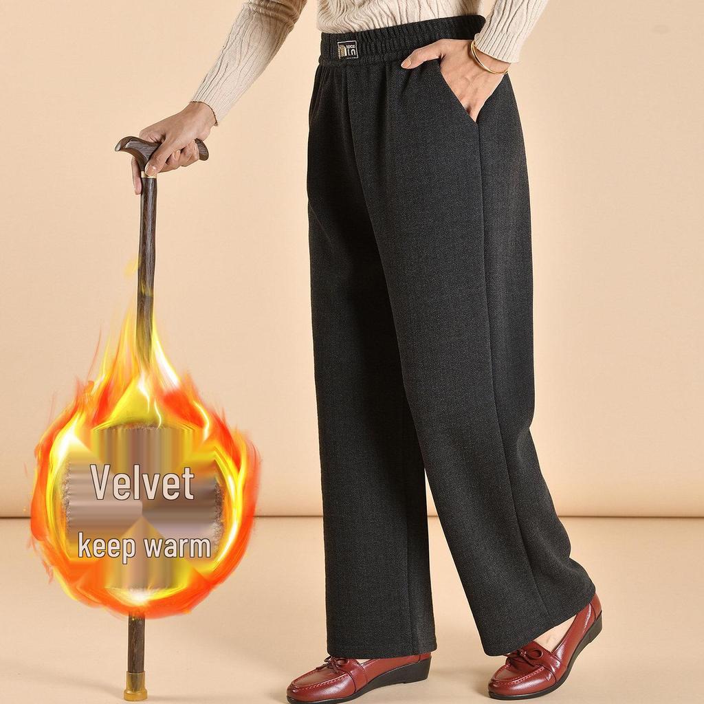 Chic Grandma Plus Size Woolen Pants, Fleece-Lined for Autumn/Winter 