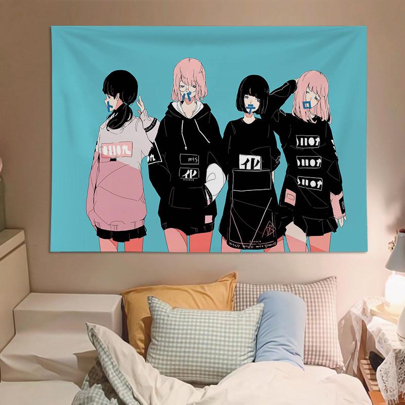 

Japanese Style Cute Girl Illustration Tapestry Decorative Wall Art for Bedroom Dormitory Headboard Creative Living Room Decor 74x94cm(29x37in)
