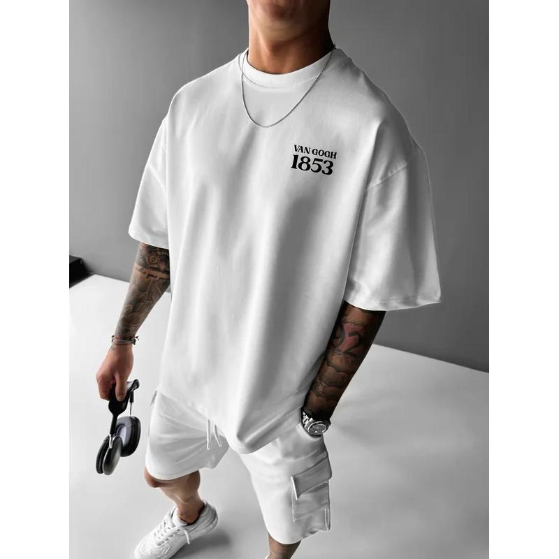 Men's summer 100% pure cotton fashionable casual loose tribute Van Gogh famous painting printed round neck short sleeved T-shirt