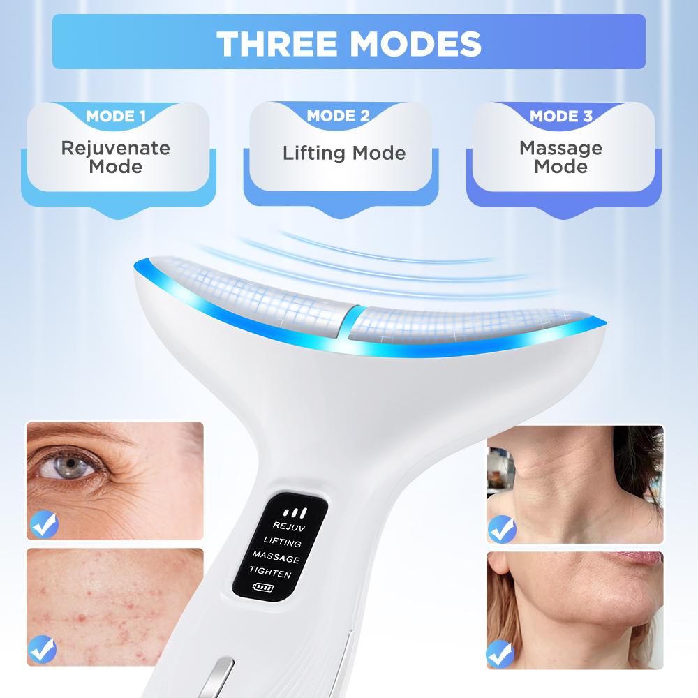 3 Colors LED Neck Beauty Device EMS Facial Lifting Massager Double Chin Remover Heat Therapy Face Skin Rejuvenation Instrument