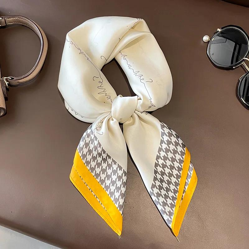 New 70*70cm Silk Satin Hair Scarf Women Handkerchief Printed Female Square Head Bandana Small Neck Muffler Hijab Lady Girl