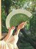 Ink Cheongsam Carved Pattern Pure Color Archaic Folding Fan