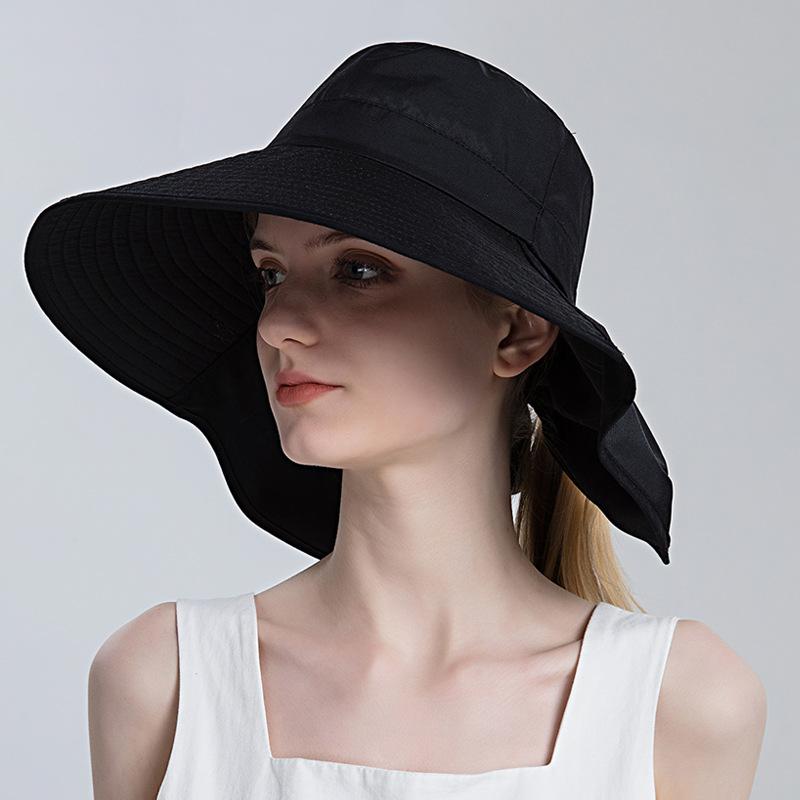 Sun hat women's sun protection big edge hat European and American ponytail bucket hat fashion sun hat summer outdoor big eaves hat
