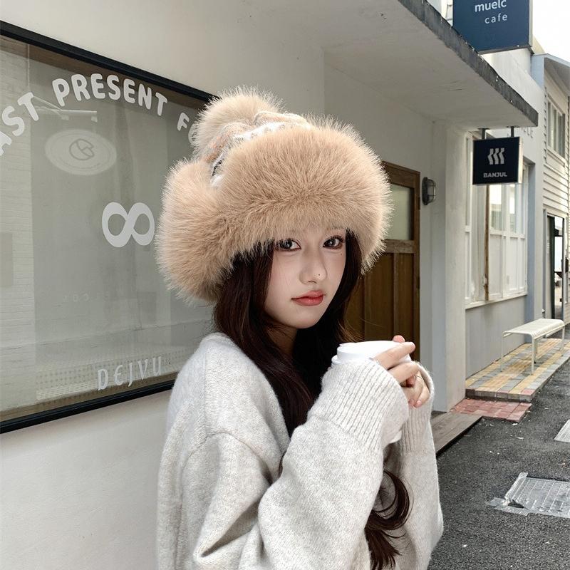 Bonnet Thermique Tricoté Couleur Tendance pour Femmes, Polaire Épaissi avec Protège-Oreilles, Bonnet Polaire