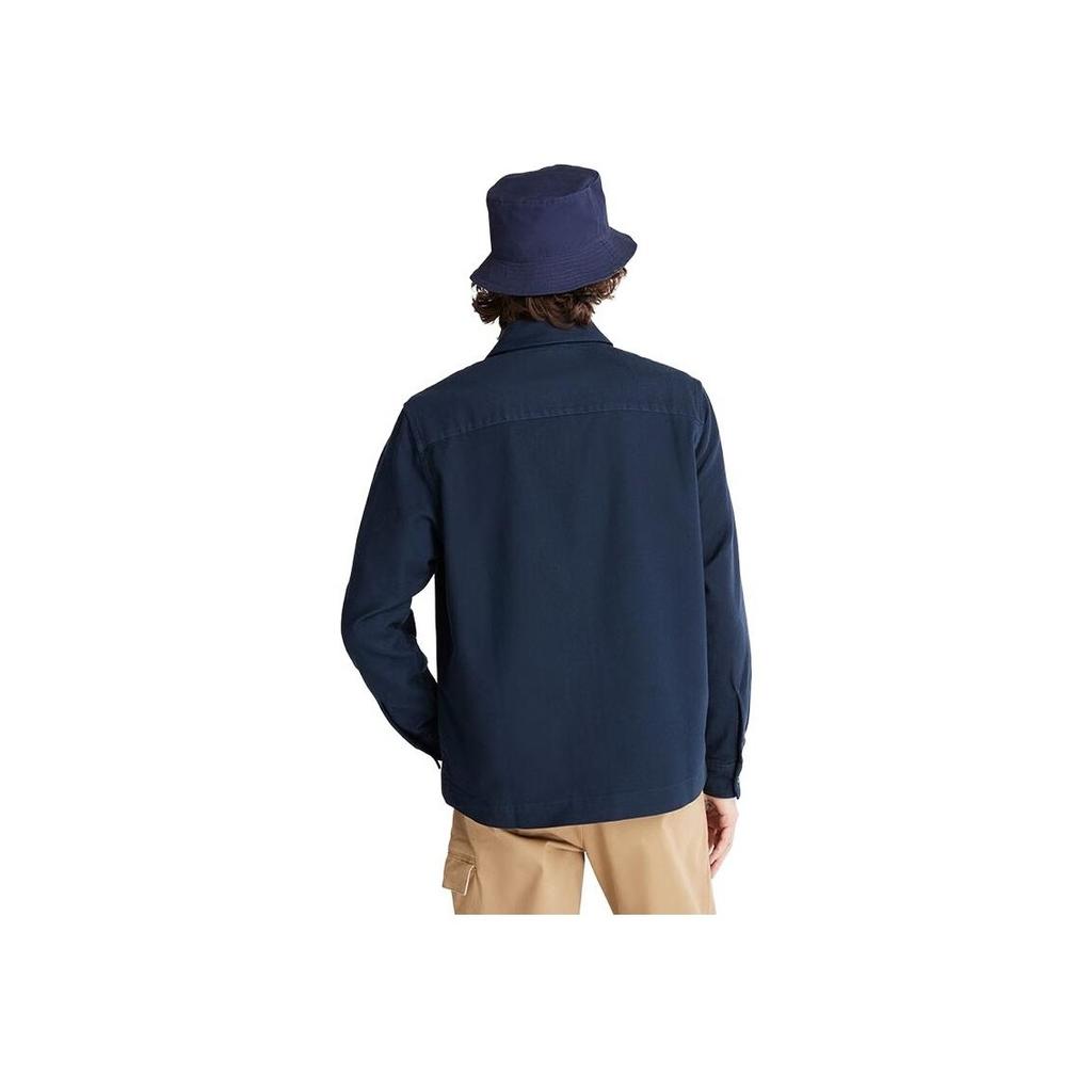 Timberland FW22 Solid Color Chest Pocket Zipper Comfortable Casual Polo Long Sleeve Shirt Men Shirts Dark-Sapphire A5UND-433