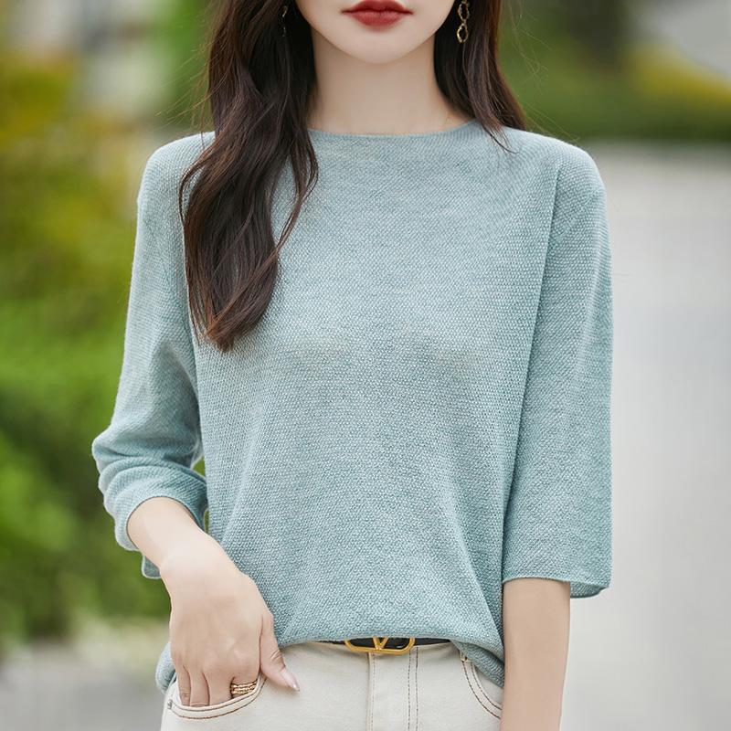 Women's Wool Sweater Qinghe Cashmere 50% Silk 50% Wool Autumn and Winter Wool Pullover Soft and Warm