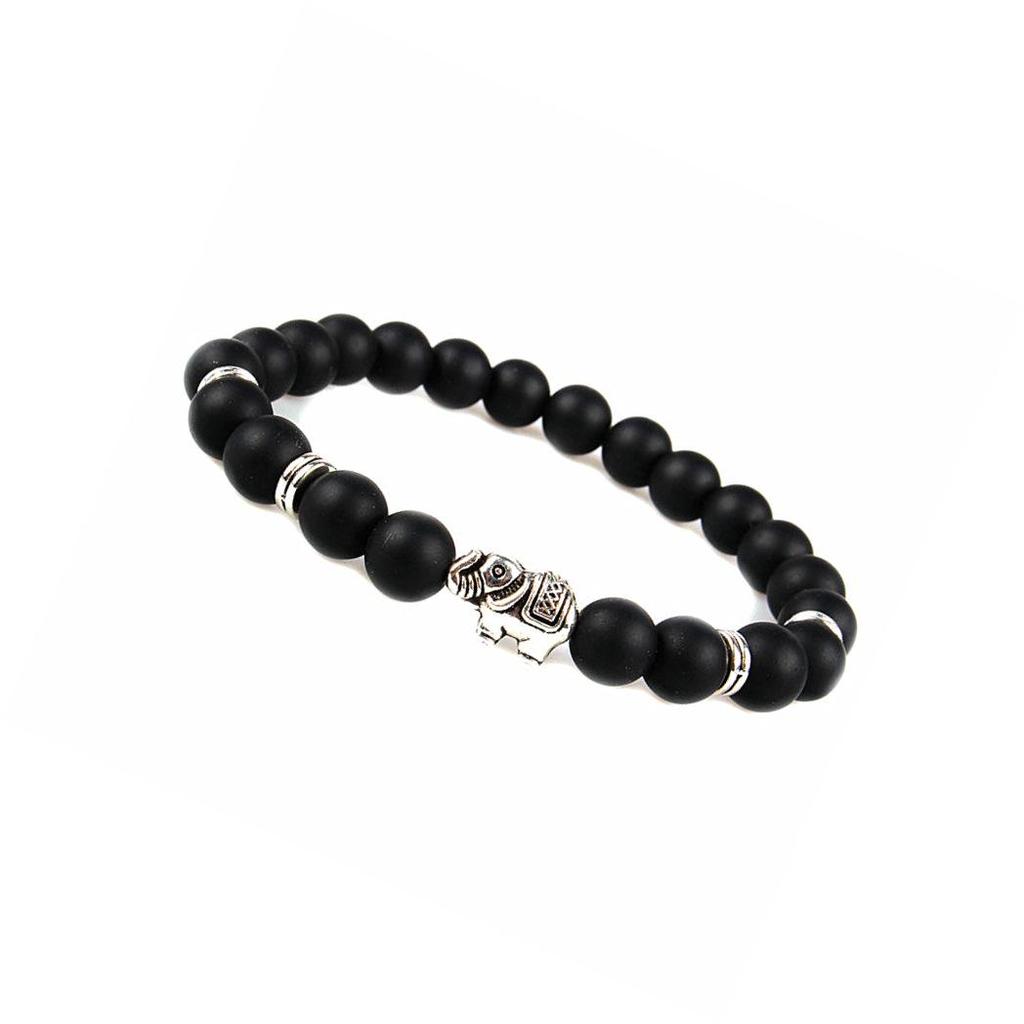 Natural Matte Frosted Volcanic Stone Bracelet with Lion Head Beads