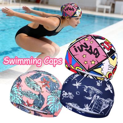 Long Hair Swimming Cap High Elasticity Quick Dry Printed Fabric Breathable Swim Hat Pool Waterproof Cap Bathing Sports Swim Cap